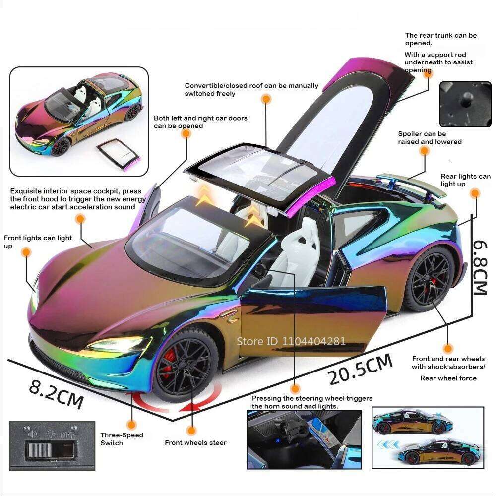 1:24 Roadster PAGANI Huayra Alloy Model Diecast Toys Sound Light Pull Back Shock Absorption Miniature Car Christmas Toy Gift Z260306