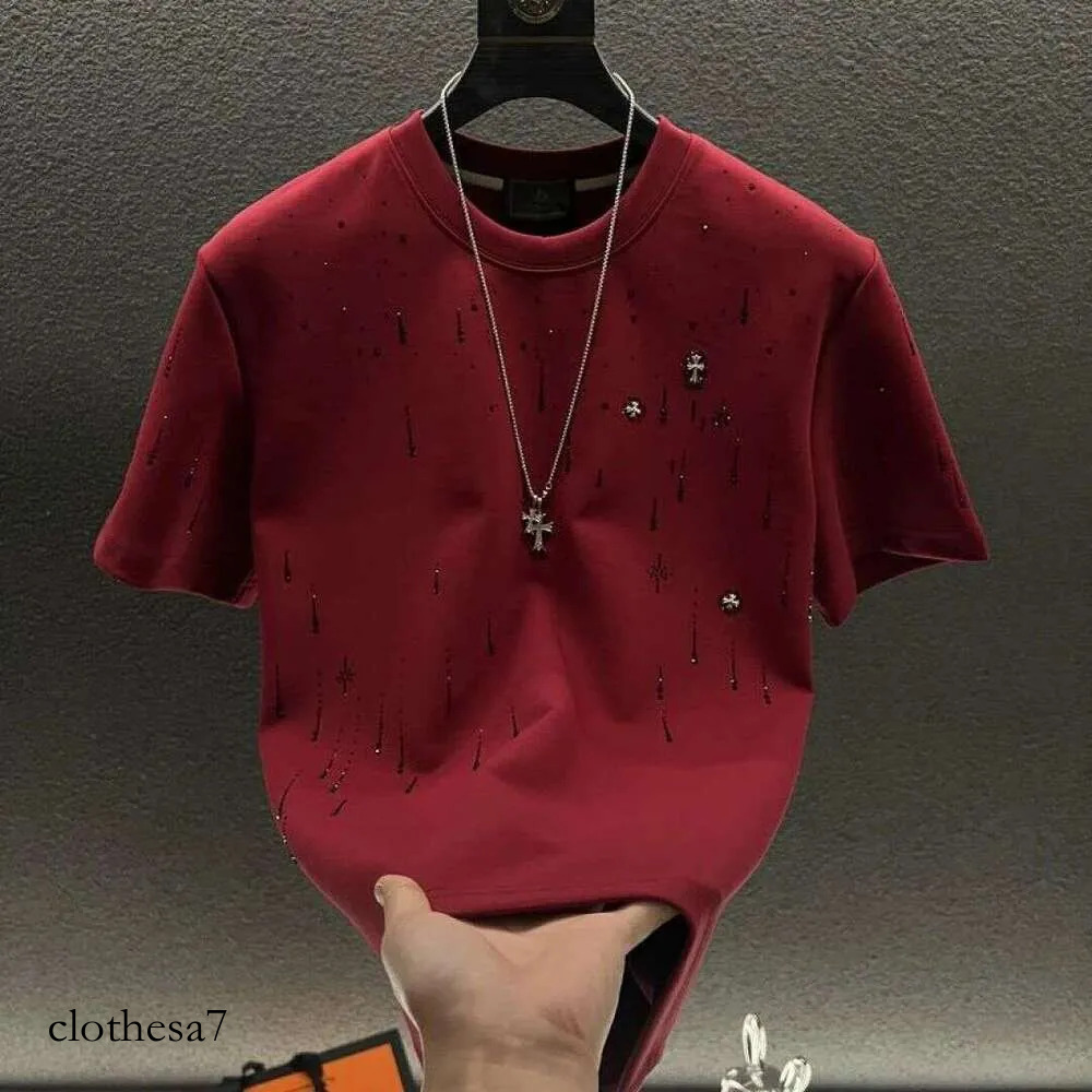 Men's T-Shirt, Brand, Short-Sleeved, Star-Patterned, Round-Neck, Cross-Print, Slim-Fit, Youth Fashion, Casual, Trendy Short-Sleeve