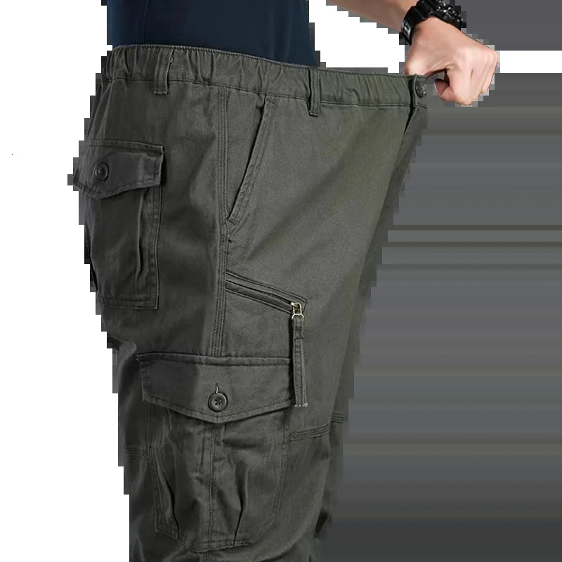 High Quality Mens Tactical Pants Elastic Waist Cargo Large Size Cotton Pants Multi-Pocket Trousers Sports Training Work Pants 260304