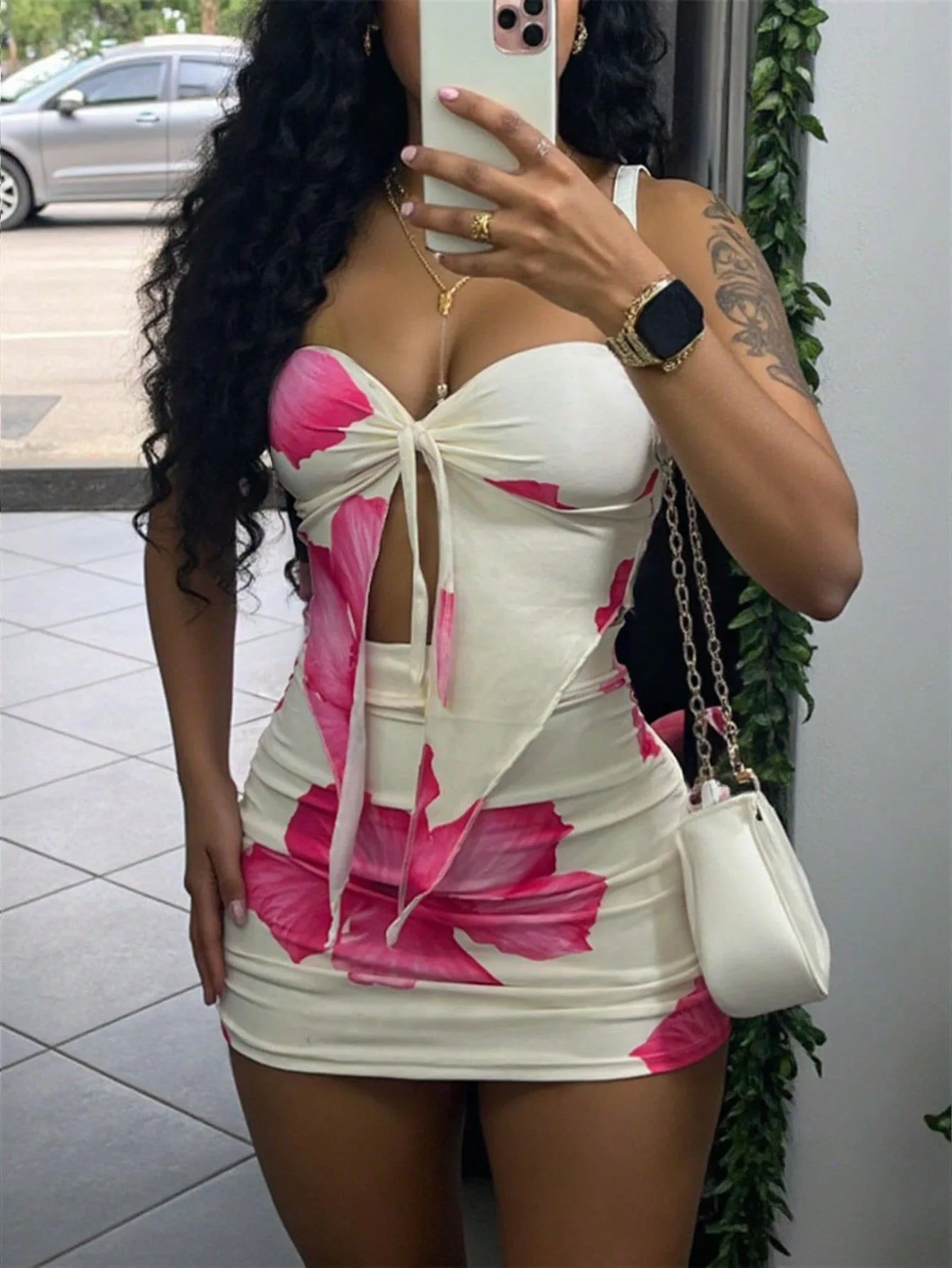 Sexy Backless Floral Print Tie Front Crop Tube Top And Slim Bodycon Skirt Two Piece Set For Women 260306
