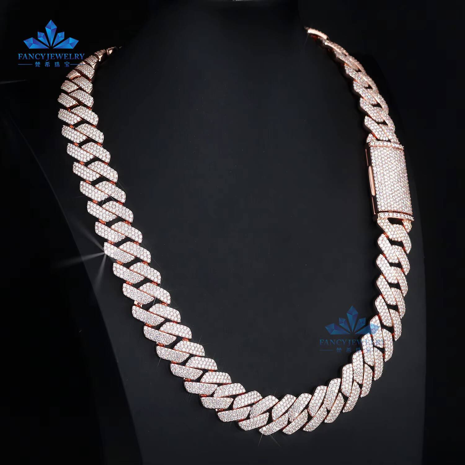 Fine Jewelry 8mm-12mm Iced Prong Cuban Link Chain Gold Plated Hip Hop Moissanite Set Wedding Gift Engagement Party