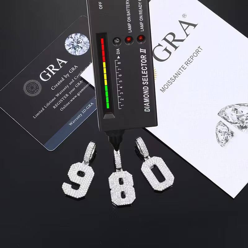 Customize GRA Certified D-color Moissanite Hip-hop Style Necklace S925 Sterling Silver Lucky Numbers 0-9 Unisex