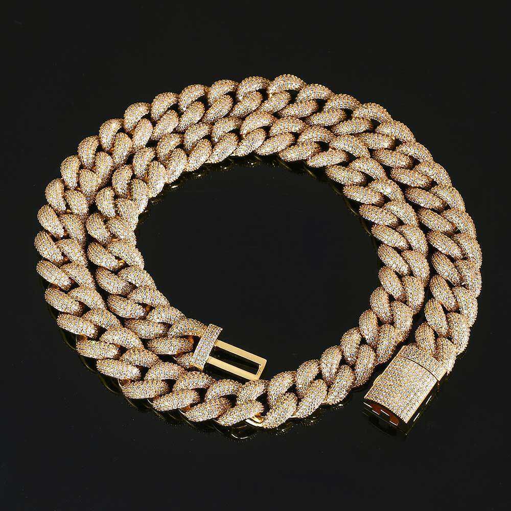 Popular European and American style micro-inlaid zirconia five-row full-diamond Cuban chain with flip clasp, high-quality personalized hip-hop necklac