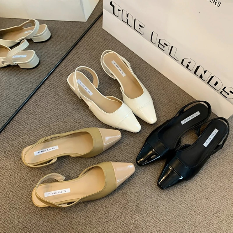 Summer Cover Toe Slip On Women Sandals Concise Thick Heel Singbacks Mules Shoes Female Elegant Party Dress Sandalias 260303
