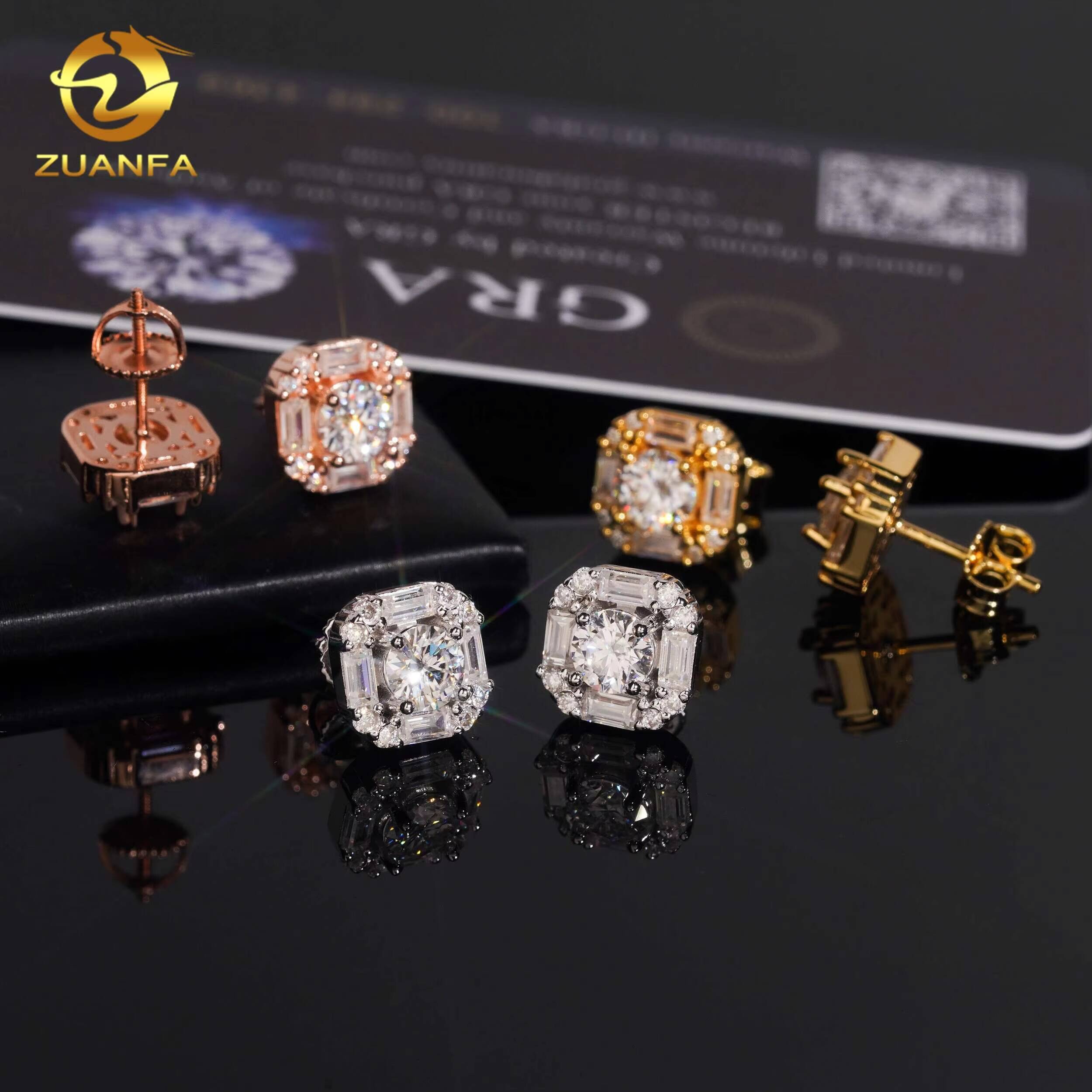 Wholesale Price 10mm Moissanite Hip Hop Earrings Screw Back 925 Silver Men Moissanite Earrings Pass Diamond Tester