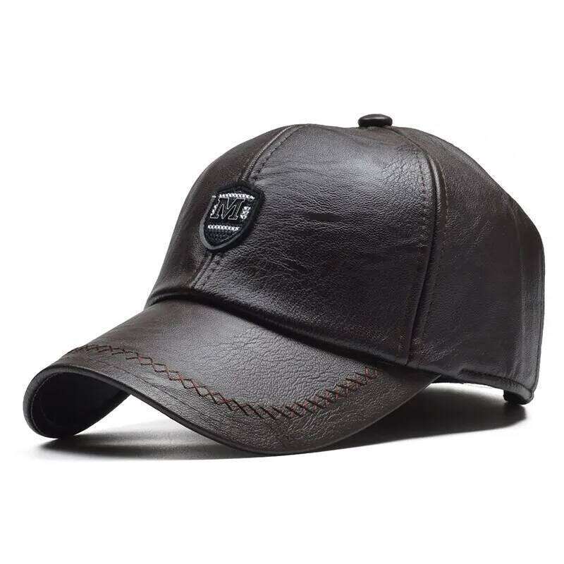 M Label Pu Leather Baseball Caps Spring and Autumn Outdoor Adjustable Casual Hats Sunscreen Hat Y260304