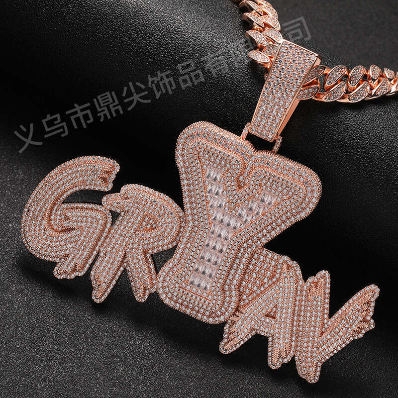 Cross-border European American ins-style personalized hip-hop men's and women's high-quality copper inlaid zircon custom name letter pendant