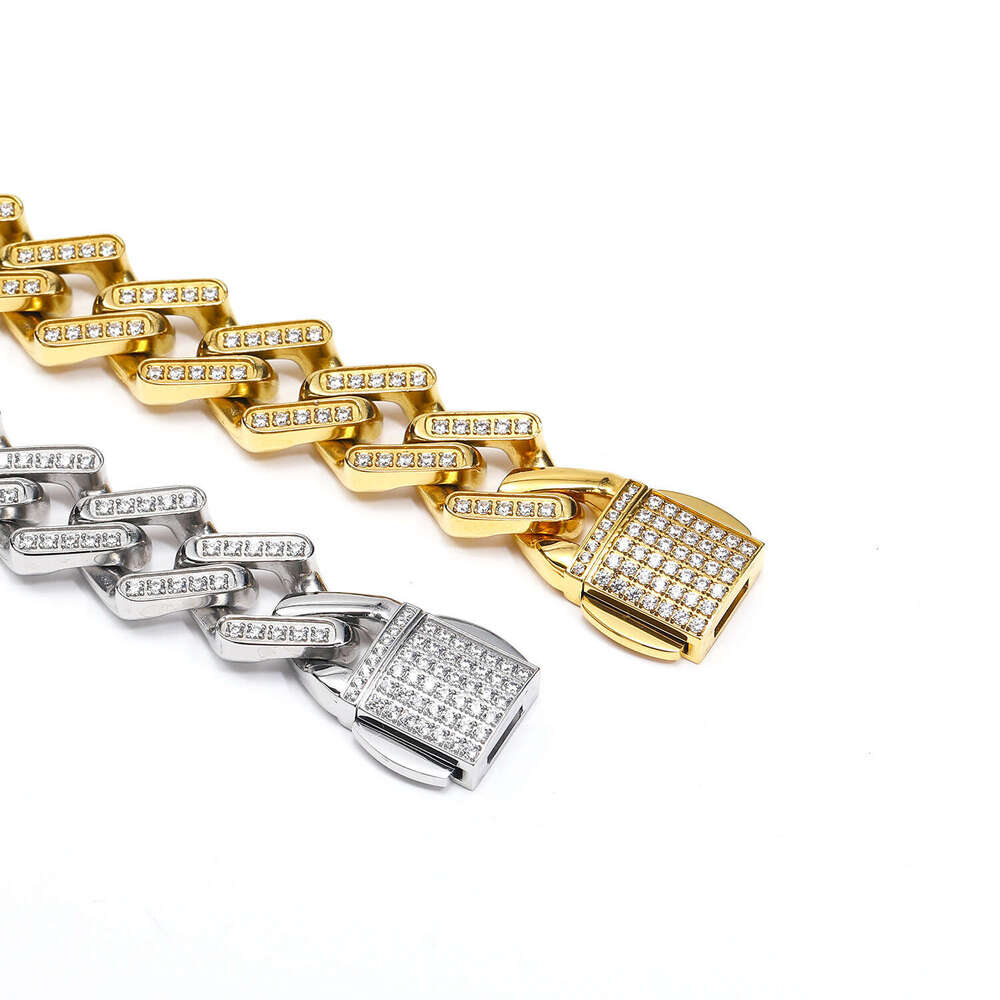 European American cross-border hip-hop Cuban chain bracelet with diamonds for men and women, titanium steel 18k gold high-quality versatile jewelry