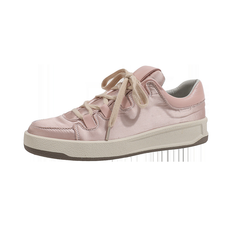 2026 Men's Women's Fashion Pink White Satin Retro Trainers, Vintage Sneakers with Chunky Sole Sizes 34-44