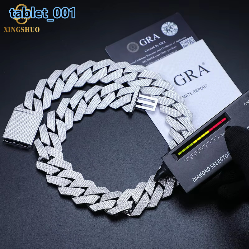 Xs Big Guy Heavy Chain 27mm 925 Sterling Silver Hand Set 5 Rows Vvs Moissanite Iced Out Cuban Link Chain Necklace for Men