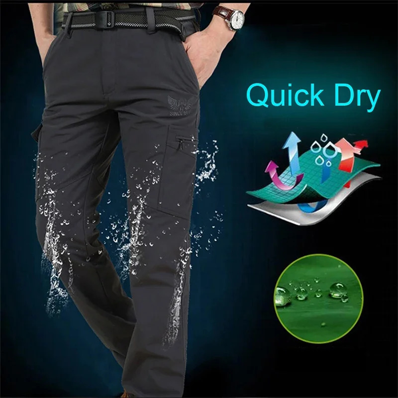 Men Summer Tactical Multi-pocket Cargo Pants Lightweight Casual Waterproof Casual Pants Wear-resisting Outdoor Hiking Man Pants 260305
