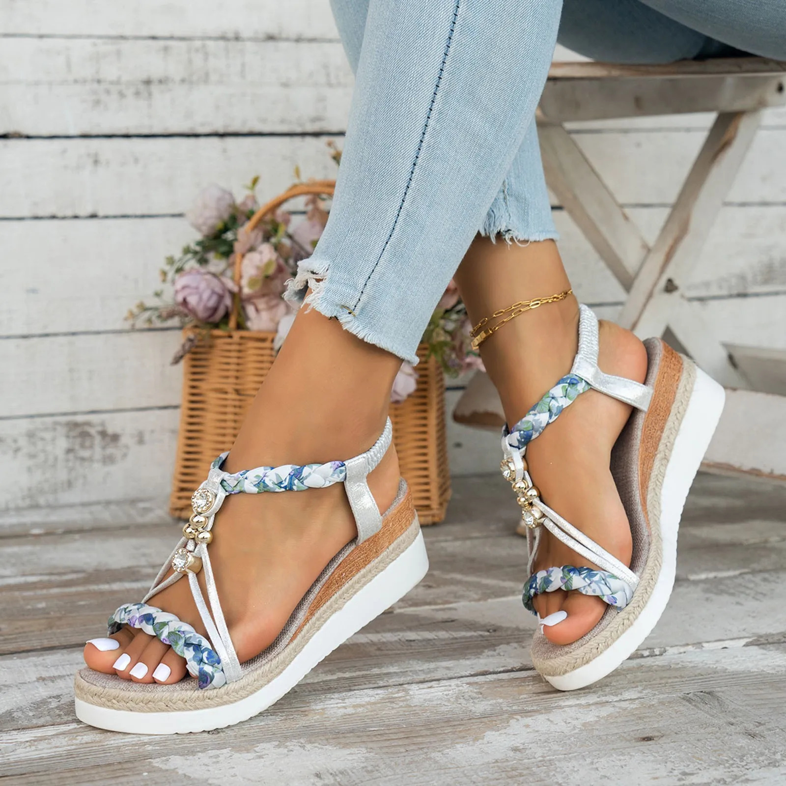 Spring And Summer Beach Sandals WomenS Fashion Wedge Heel Thick Sole Comfort Sandals For Women With Arch Support And Back Strap 260306