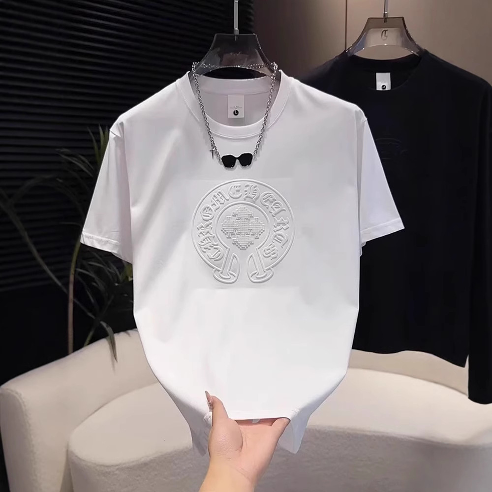 Luxury Brand Designer Clothes 2025 Summer New Men's Fashion Round Neck Short Sleeve T-Shirt Design Sense Steel Print 3D Solid Color Trendy Half S