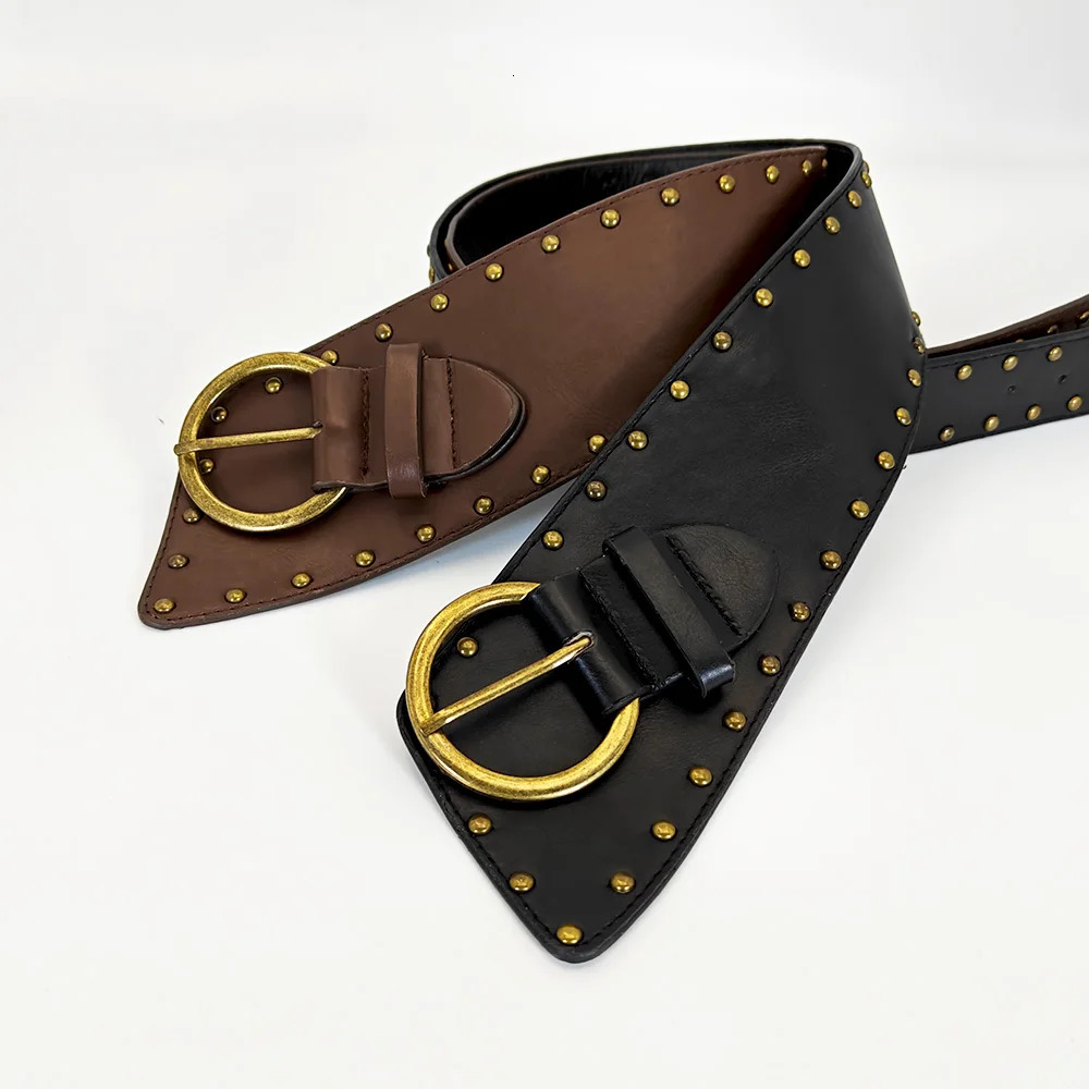 Western Cowboy Cowgirl Corset Leather belt for Women Punk Gothic decorative Wild Waistband Female womens retro rivet wide belt 260302