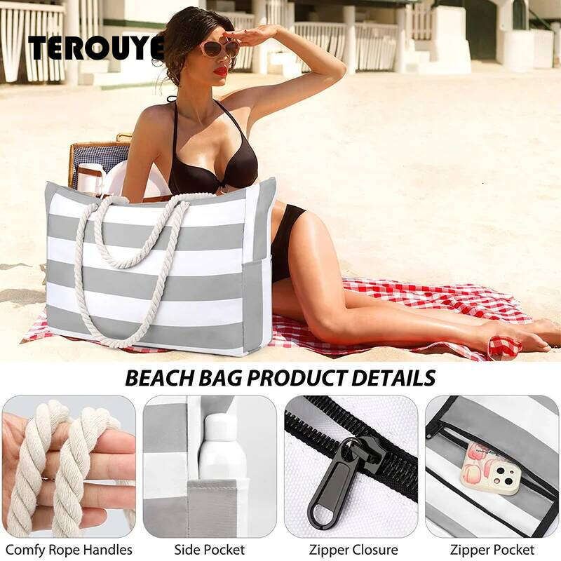 Bohemia Women's Handbag Large Capacity Stripes Tote For Women Foldable Beach Waterproof And Sand Resistant Travel Bag TEROUYE
