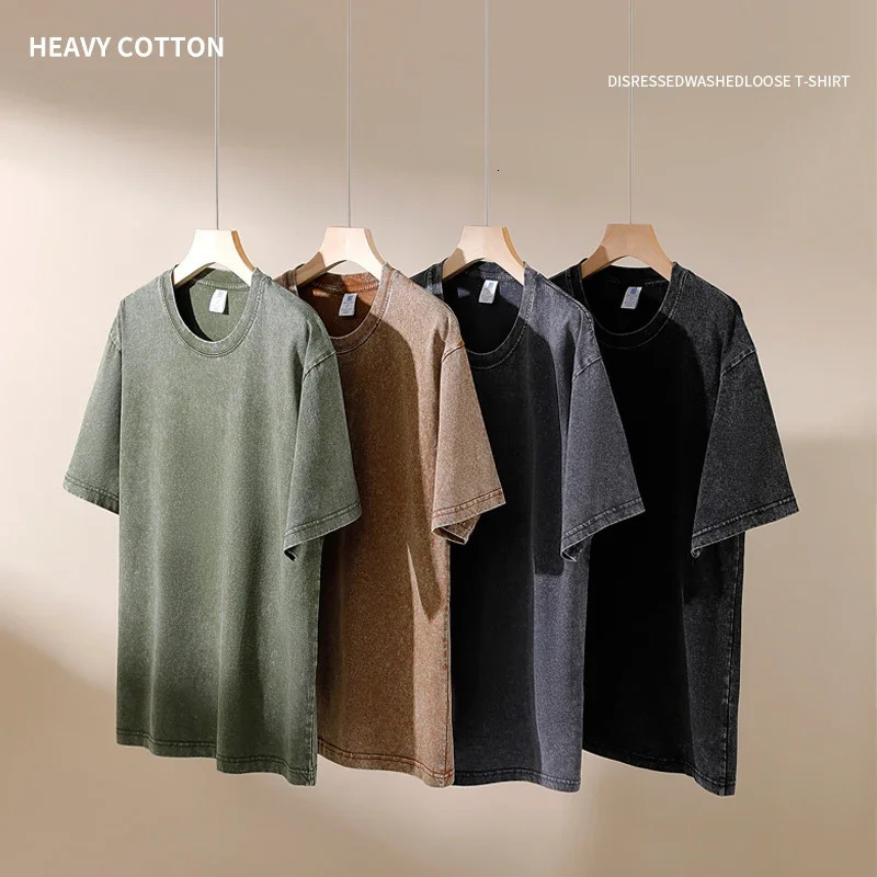 250gsm Mens Washed Vintage T-Shirts Street Hip Hop Retro Punk T Shirt Women Harajuku Casual Cotton Short Sleeve Wash Tops 260304