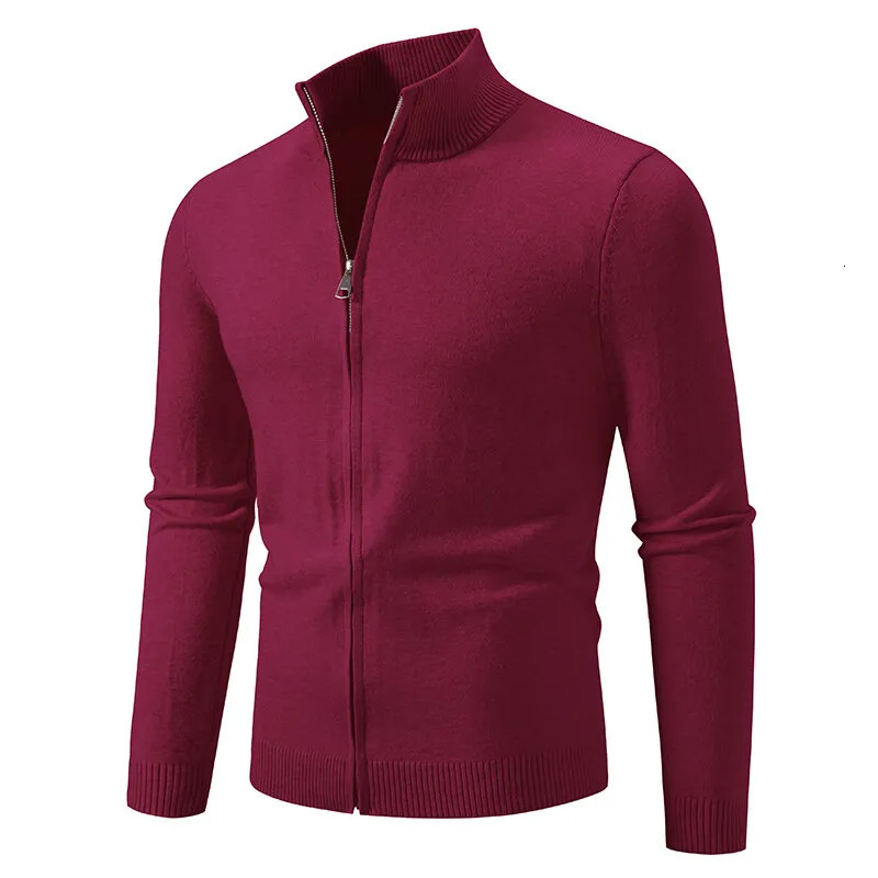 Spring Autumn Mens Fashion Stand Collar Cardigan Solid Color Slim Fit Casual Knitted Sweatercoat Men Korean Style Knit Cardigan 260306