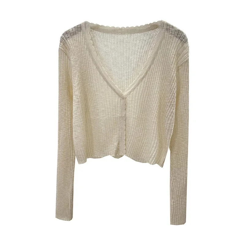 Short Ice Silk Knitted Sun Protection Cardigan Womens Thin Summer Autumn Suspender Skirt Layered Gauze Jacket 260306