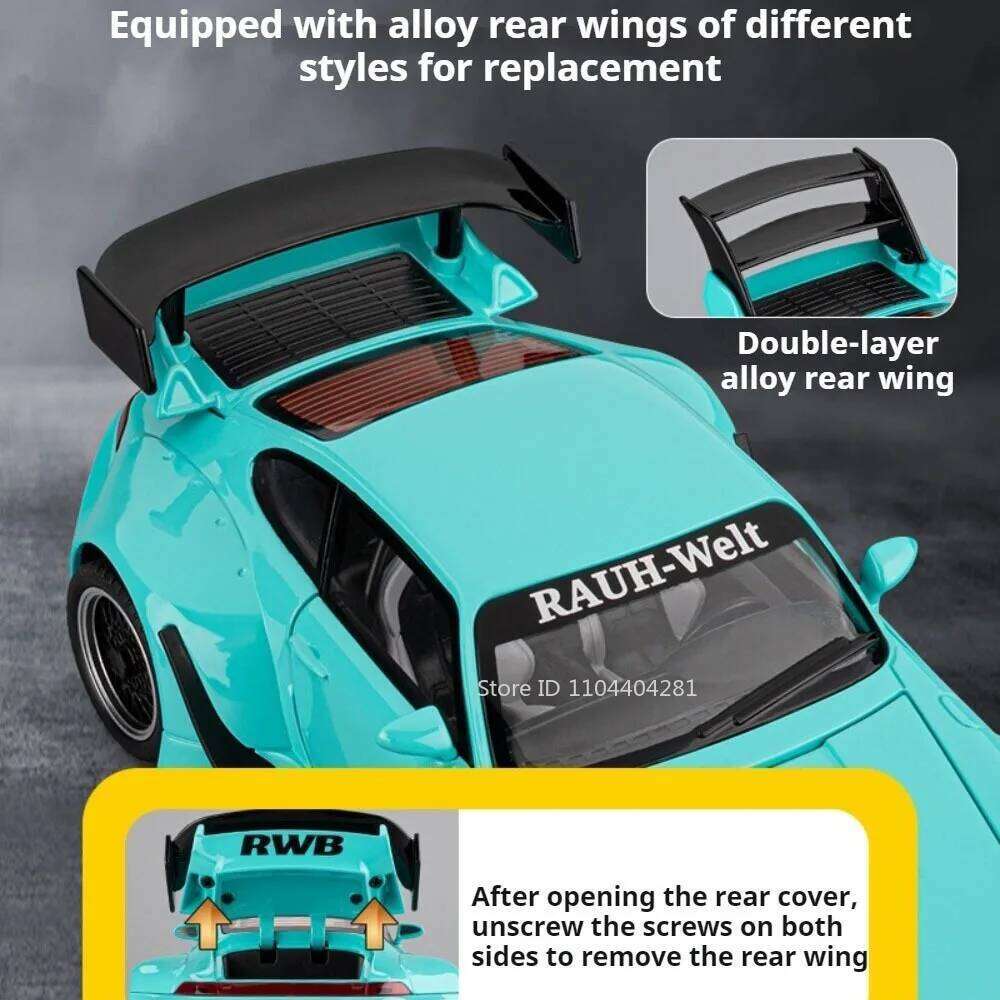 1:22 RWB 993 NA1 Miniature Sports Car Models Diecast Alloy Toys Doors Opened Sound Light Pull Back Vehices Collectible Ornaments Z260307
