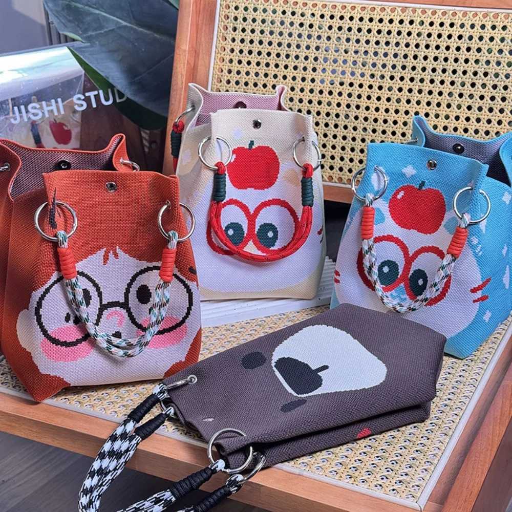 Cute Knitted Bucket Bag Creative Pattern Versatile Wrist Bag Portable Leisure Handbag for Women H260306
