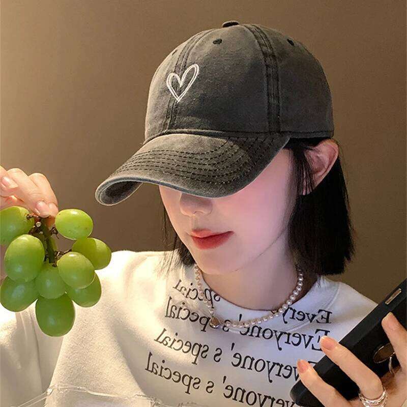 Summer Women Baseball Cap Peach Heart Embroidered Wash Denim Soft Top Dad Hat Casual Korean Couple Retro Y2K Snapback Sun Hats Y260304