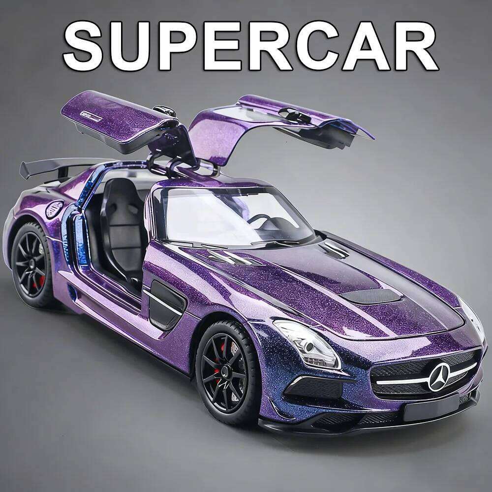1:24 SLS Vision GT Diecast Alloy Model Miniature Car Toys Sound Light Pull Back Doors Opened Sports Cars Collectibles Child Gift Z260306