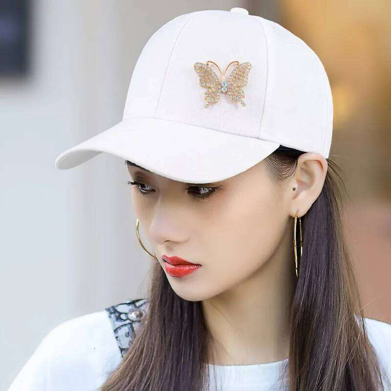 Ladies Summer New Rhinestone Butterfly Sweat Absorbing Sunscreen Sun Hat Fashion Versatile Baseball Cap Breathable Y260304