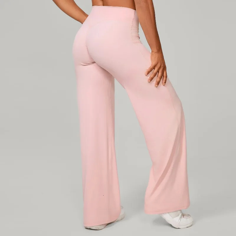 Womens Pilates Straight Leg Yoga Pants Hip Lifting Tight Fitting Wide Outdoor Sports Running Casual Fitness 260306