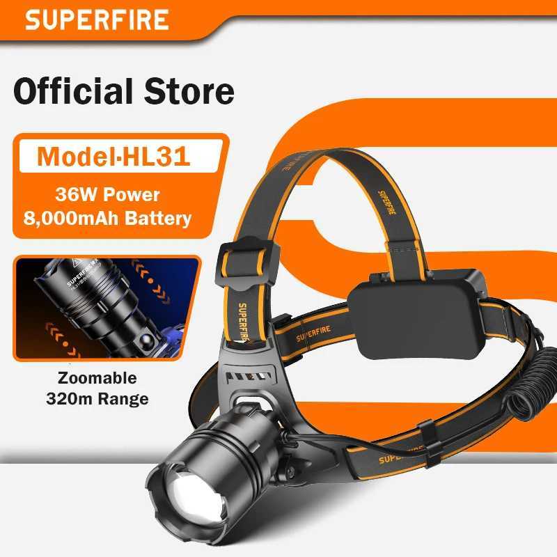 SUPERFIRE HL31 36W Powerful LED Headlamp Rechargeable Telescopic Zoomable Headlight XHP90 Lamp Beads Waterproof Fishing Light H260307
