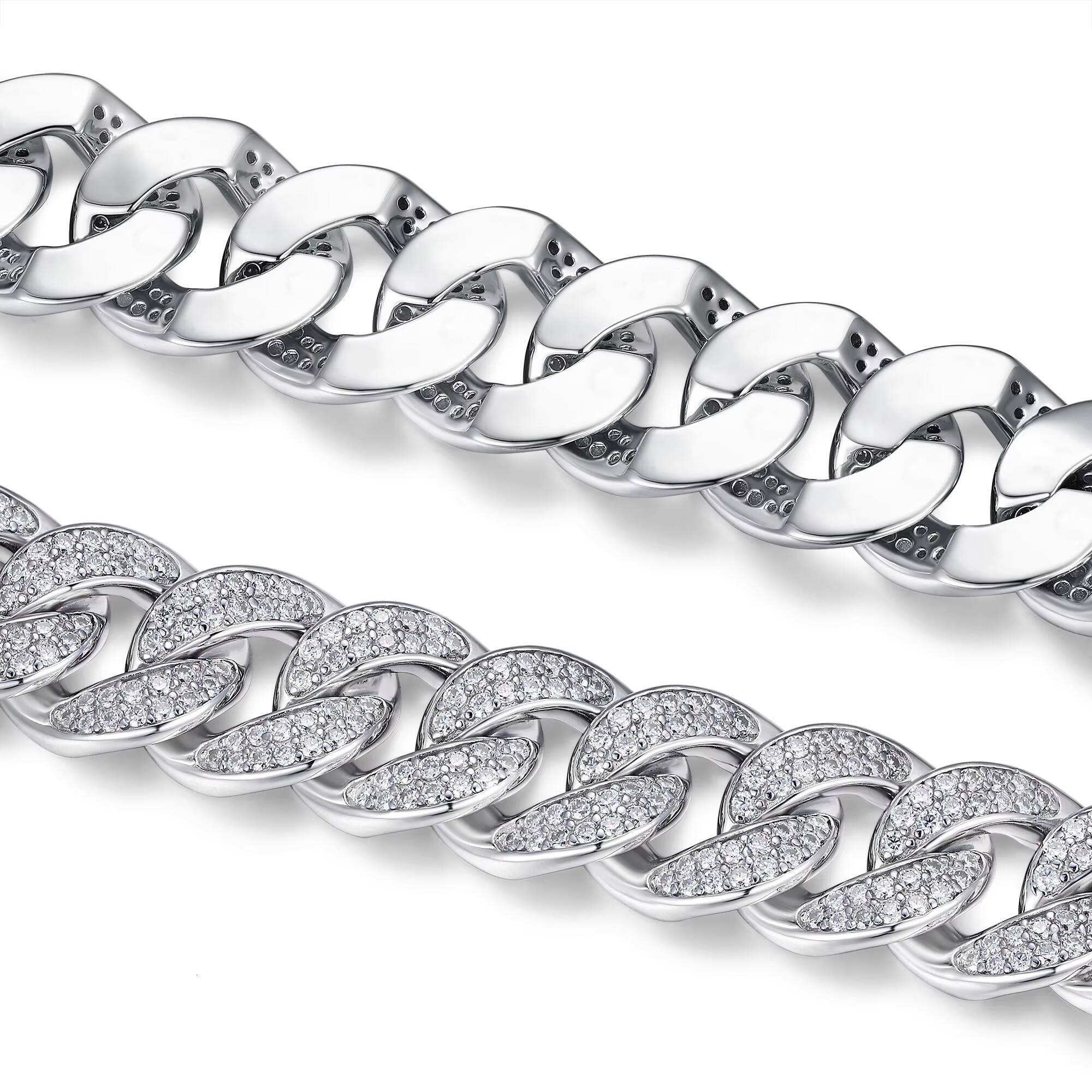 Iced Out Moissanite Cuban Link Bracelet 925 Sterling Silver Hip Hop Jewelry 18K White Gold Plated Fashion Bracelet
