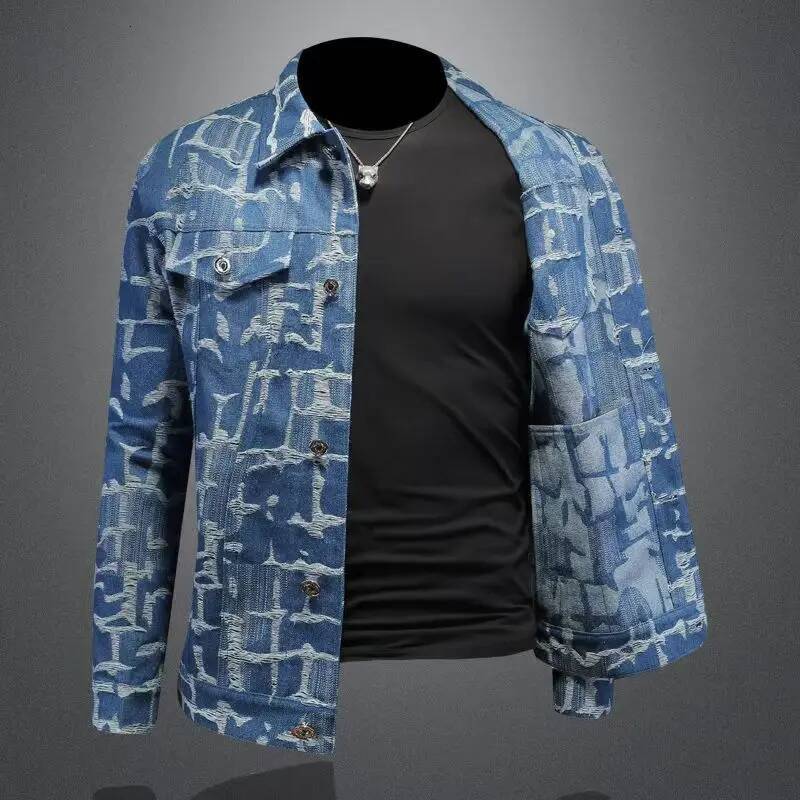 Denim Jackets Man Autumn Cowboy Coat Men Vintage Fashion Fabric Outwear Branded Menswear High Quality Leisure Outerwear