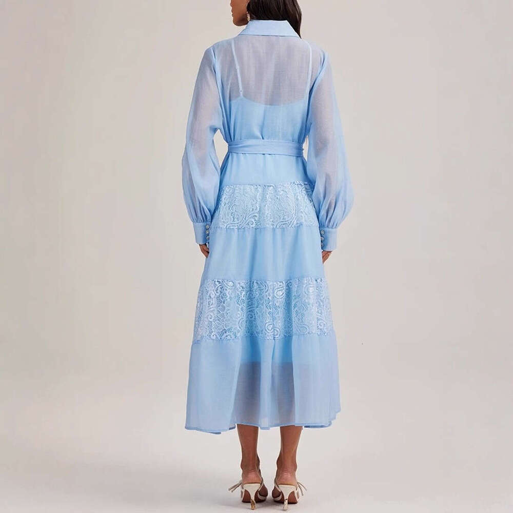 2026 Spring and Autumn Women's European and American Minority Ladies' a3 Style Bead Embroidery Lace Splicing Loose Long Shirt Dress