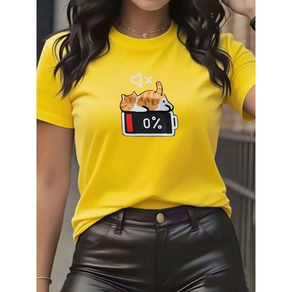 Summer retro-style cat print women's for street wear, loose fit, YTK luxury brand, short sleeve, round neck T-shirt XJ260306 XJ260306