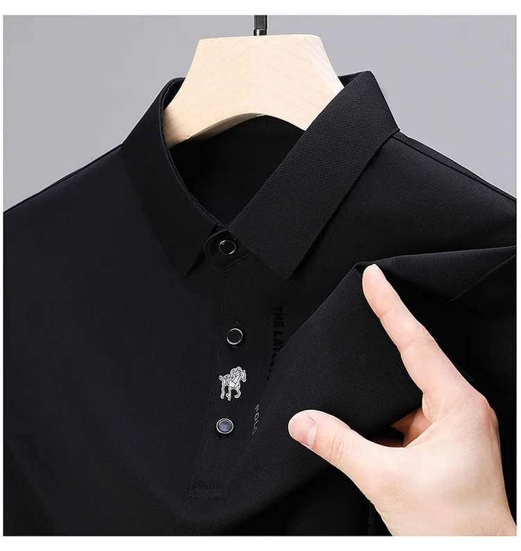 Summer Ice Silk Cotton Embroidered Polo Shirt Elastic T-shirt Korean Fashion Short Sleeve Business Casual Mens Wear M-4XL 260304