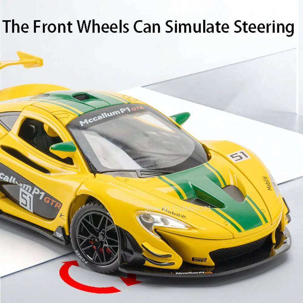 1:22 P1 GTR Model Toy Diecast Alloy Cars Doors Opened Front Wheel Steering Sound Light Pull Back Sports Car Kid Birthday Present Z260306