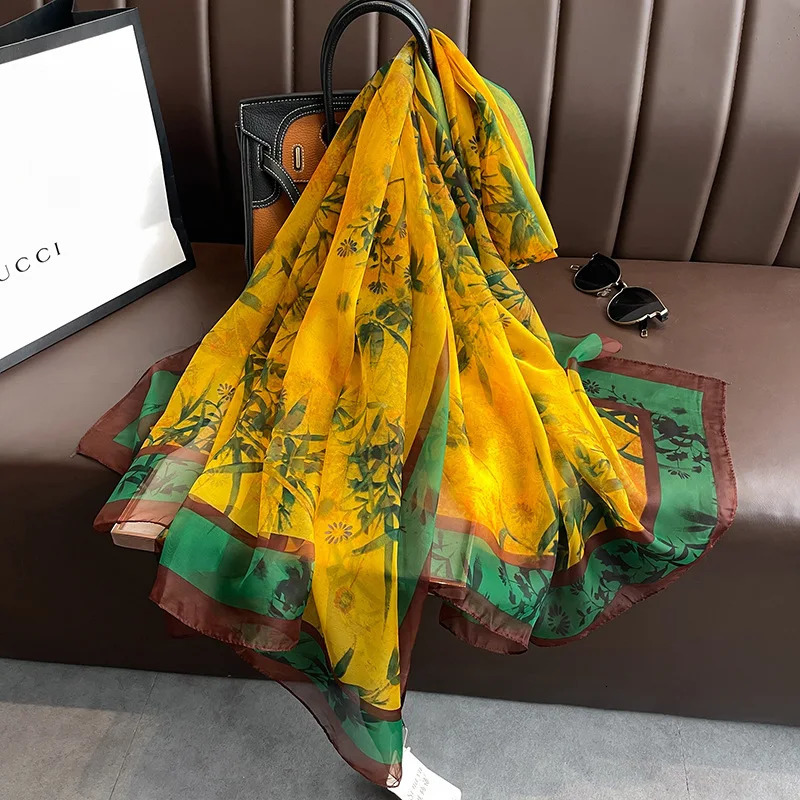 Silk Beach Stoles Women Hijab Scarf Sunscreen Shawl Wraps Ladies Scarves Foulard Beach Stoles Female Large Bandana Echarpe 260302