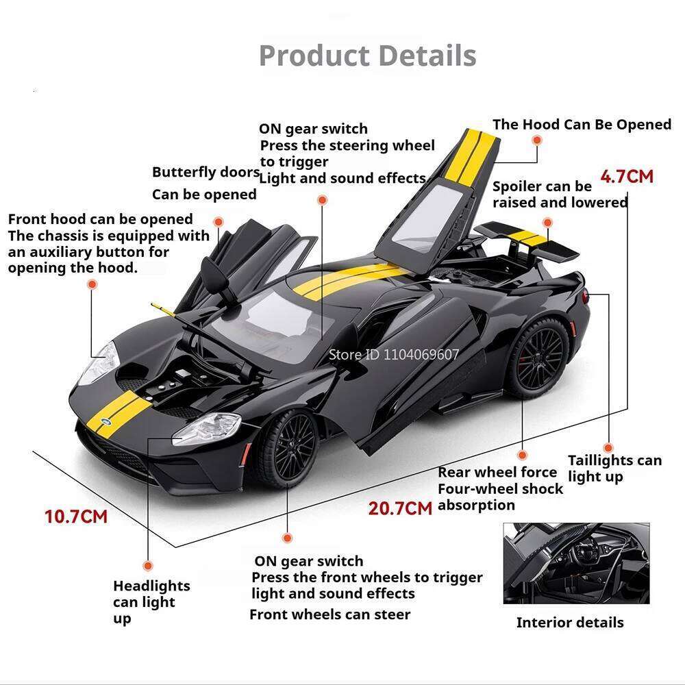 1:24 GT Apollo IE Alloy Sports Car Model Diecast Toys Front Wheel Steering Sound Light Pull Back Doors Opened Cars Kids Ornament Z260307