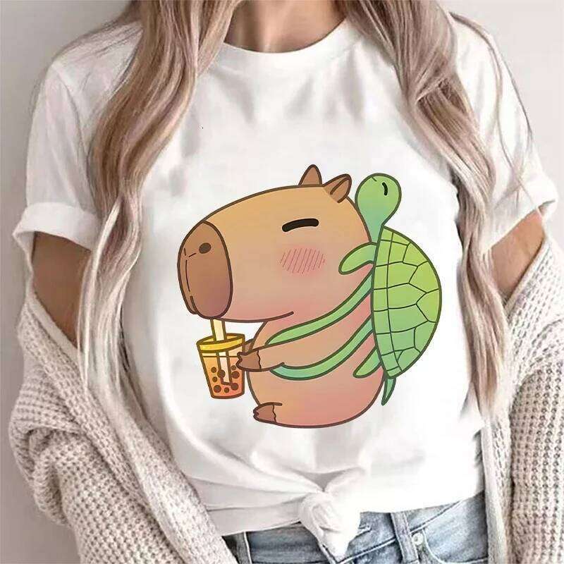 Graphic Tops Female Blouse Clothing Fashion Capybara Women's T-shirt Casual Sleeve Cute Aesthetic Clothes XJ260306 XJ260306
