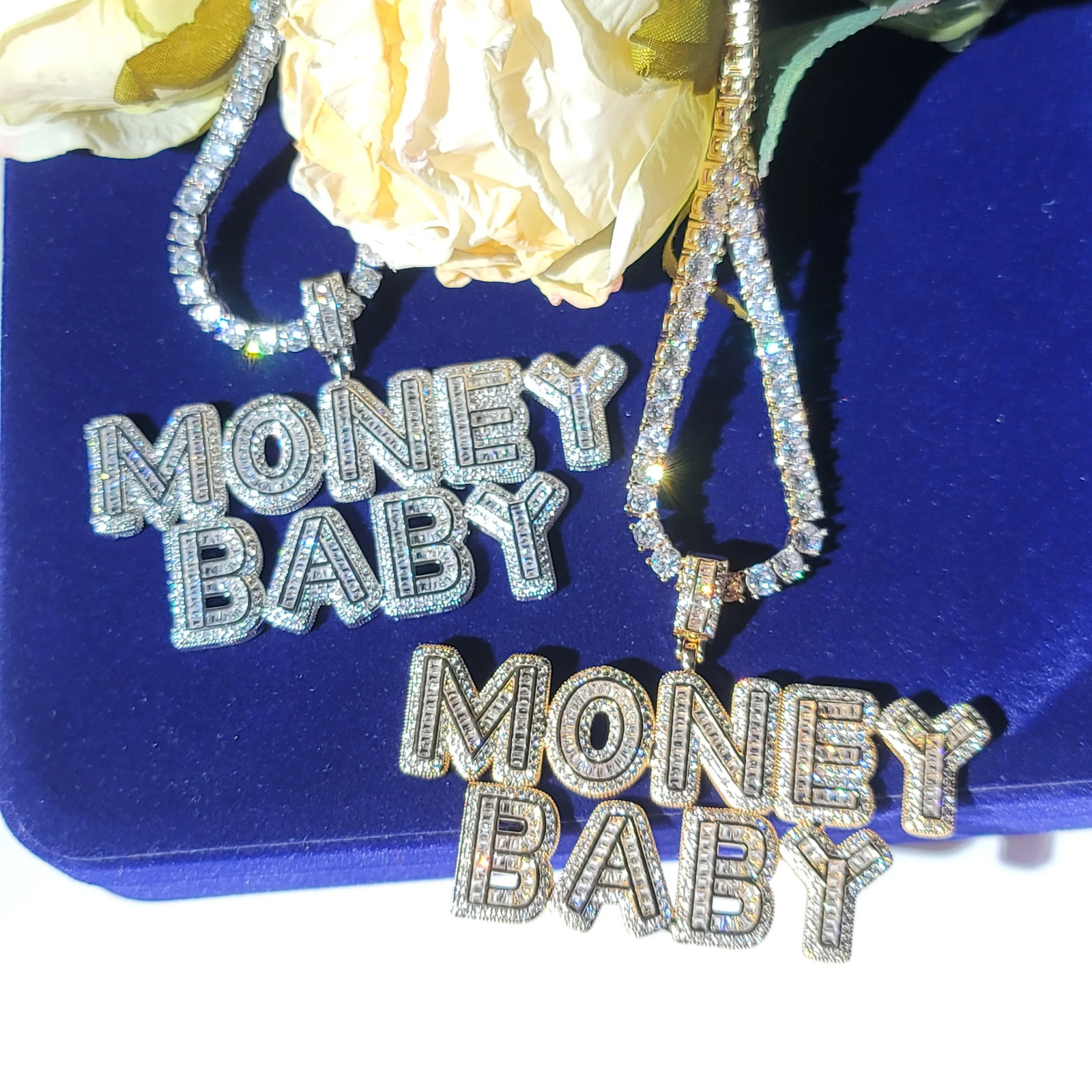 Custom Iced Out Small Name Pendants Personalized Letters Necklace With Tennis Chain Fashion Charm Hip Hop Jewelry For Women 260302