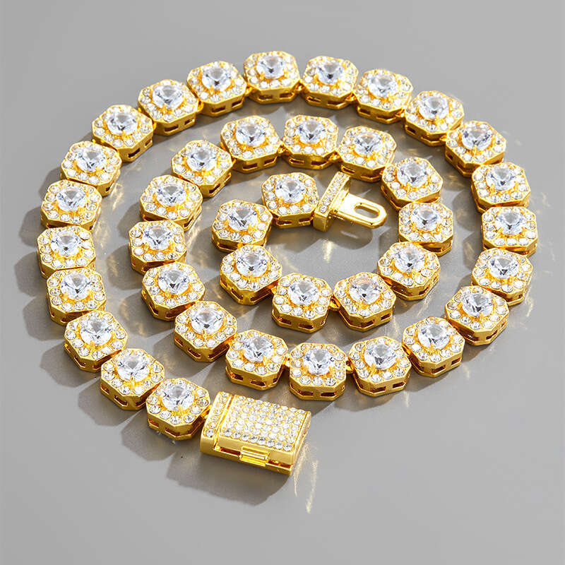 New Hip-Hop High-Quality Design Sense 11mm Zircon Rock Candy Necklace Cross-Border Cuban Chain Wholesale