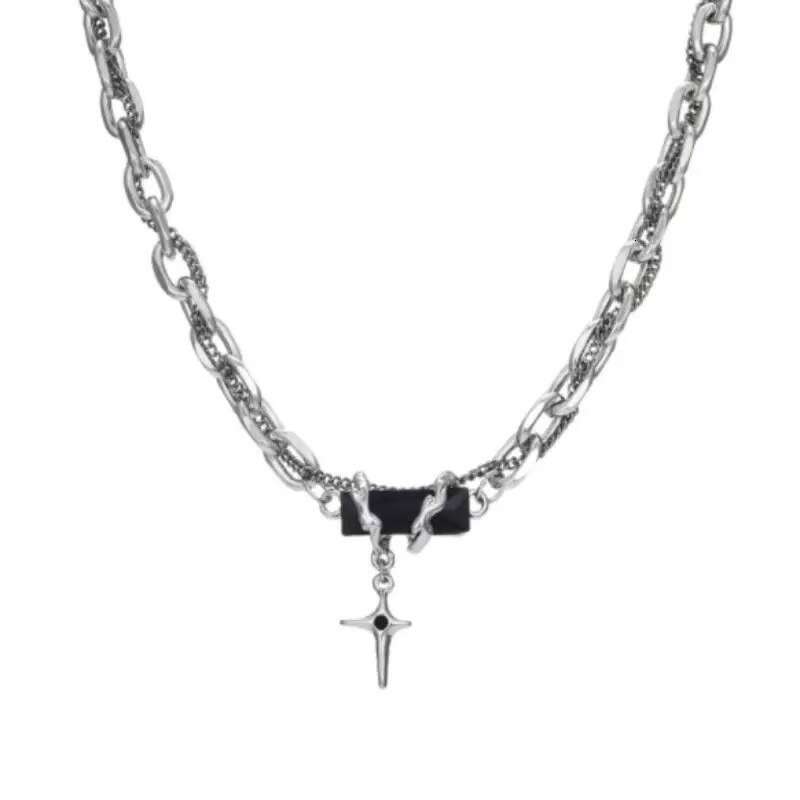 Cuban hip-hop black gemstone necklace, men's street style, niche, unisex, high-end, stylish, trendy collarbone chain, niche