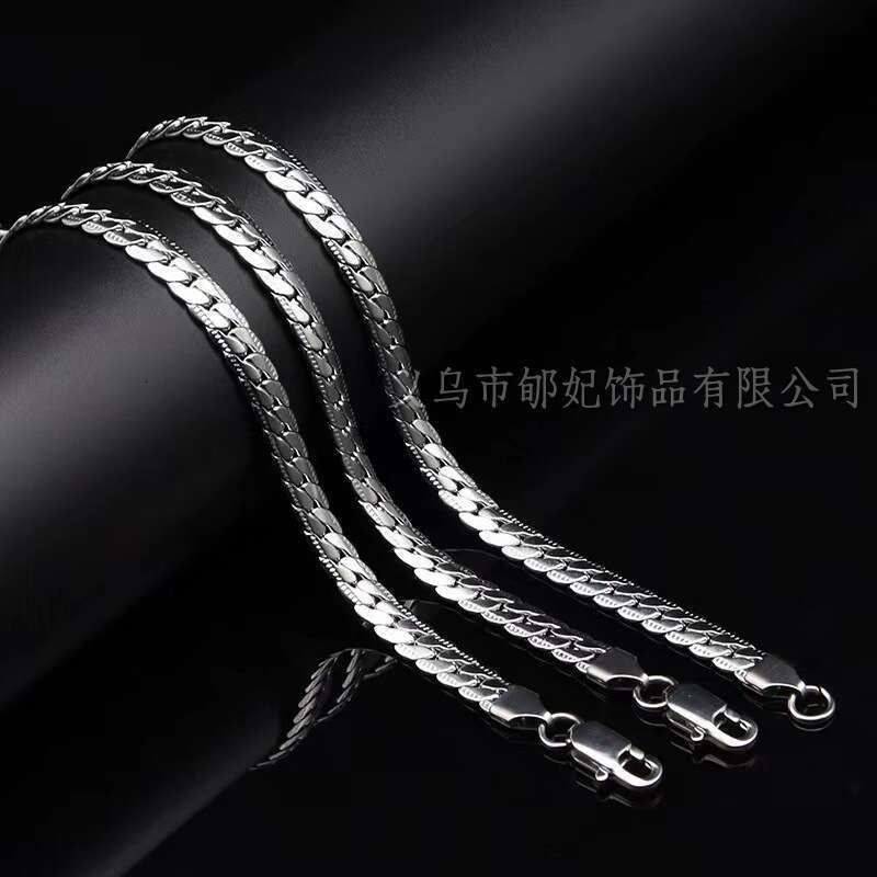 New cross-border model silver 4MM rope necklace and bracelet for men, fashionable women's high-quality jewelry set, twisted chain