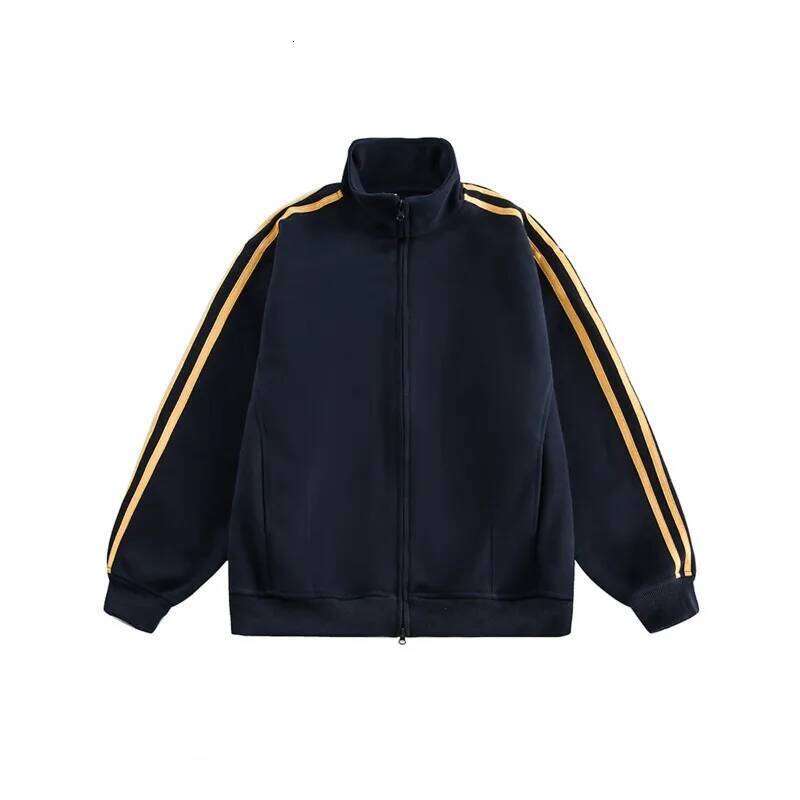 American Retro Three Bar Stand Up Collar Men's Autumn Trendy Brand Loose Double Headed Zipper Jacket Couple Cardigan