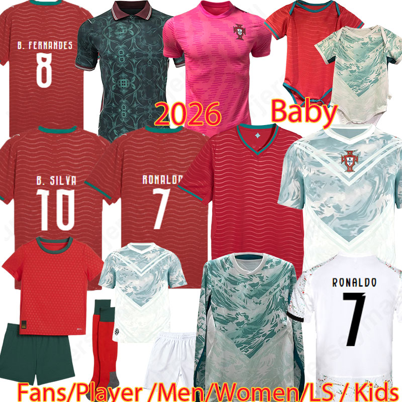 2026 Portugal Player soccer jerseys Maillot Foot FERNANDES 2026 2027 RONALDO football shirt Men Kids kit sets Authentic Portuguese BERNARDO jersey world cup team
