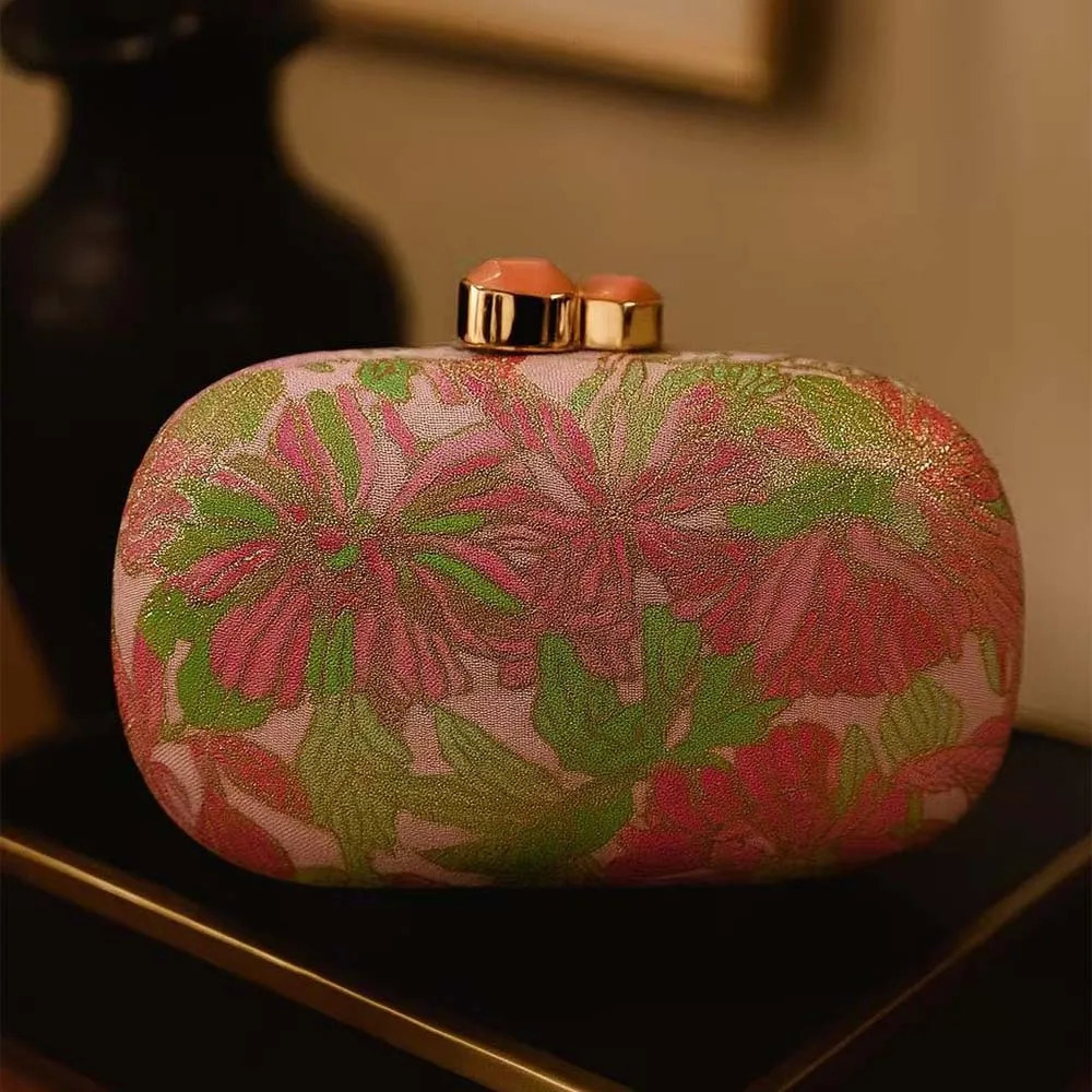 Retro Chinese Style Print Small Clutch Ladies Chain Shoulder Bag Crossbody Fashion Fine Blue Green White Womens Metal Handbags 260307