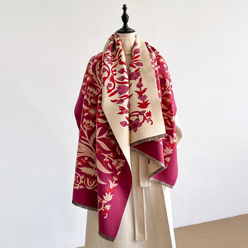2025 Womens Winter Cashmere Scarf - Floral Printed Tasseled Pashmina Shawl Wrap Bandana Poncho 260302