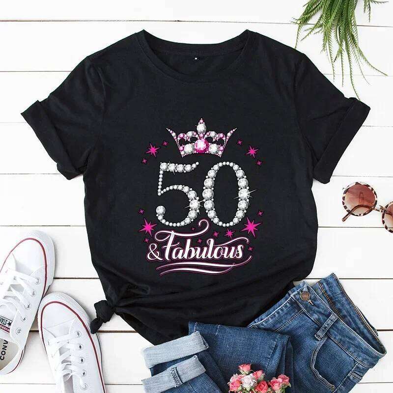 This Queen 50th Birthday Funny Women T-Shirt Fashion Casual Short Sleeve O-Neck Streetwear Tees 50 and Fabulous Summer Tops XJ260306