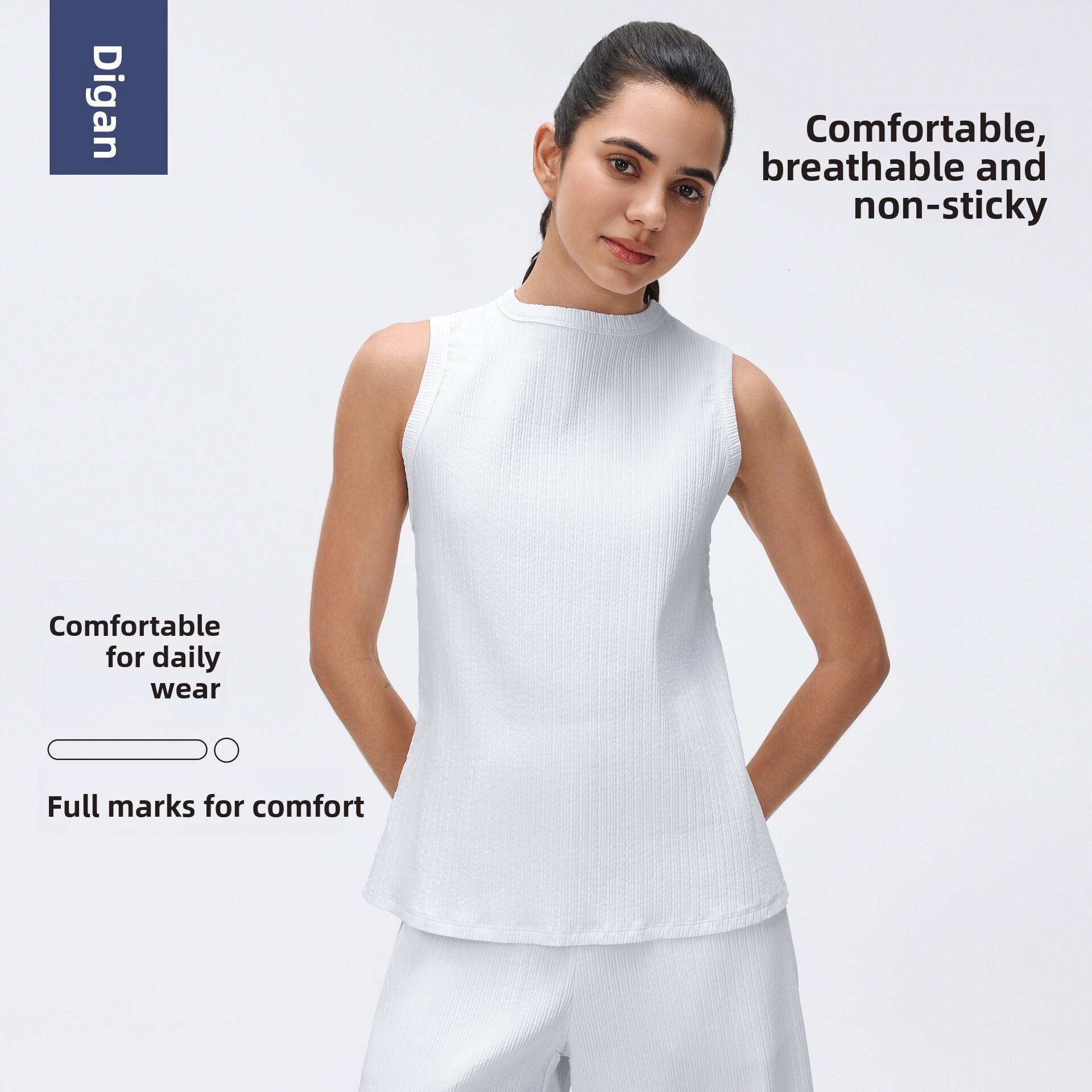 Simple Round Neck Sleeveless Vest for Women, Slim Fit Tank Top, Comfortable and Breathable Sports Fitness Wear D26020