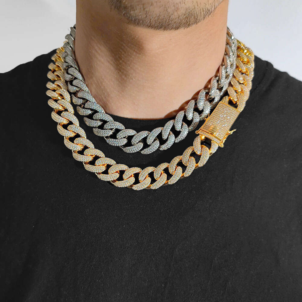 European and American jewelry hot sale: Hip-hop 18mm three-row full-diamond Cuban necklace, high-quality micro-inlaid zircon hip-hop necklace