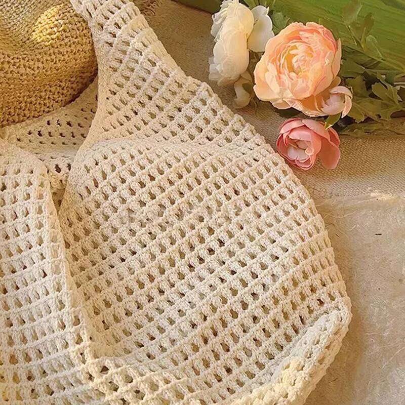 Women's Large Capacity Knitting Shoulder Solid Crochet Tote Handbag Mesh Beach Hobo for Summer Underarm Bag XJ260306